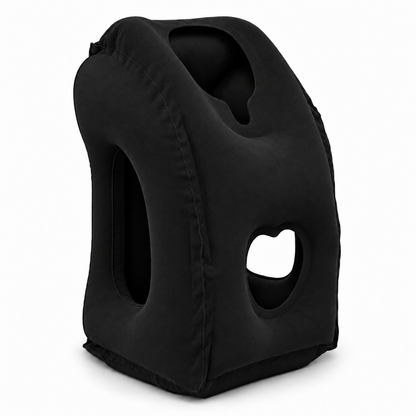 RESTGO inflatable travel pillow in black on a white background